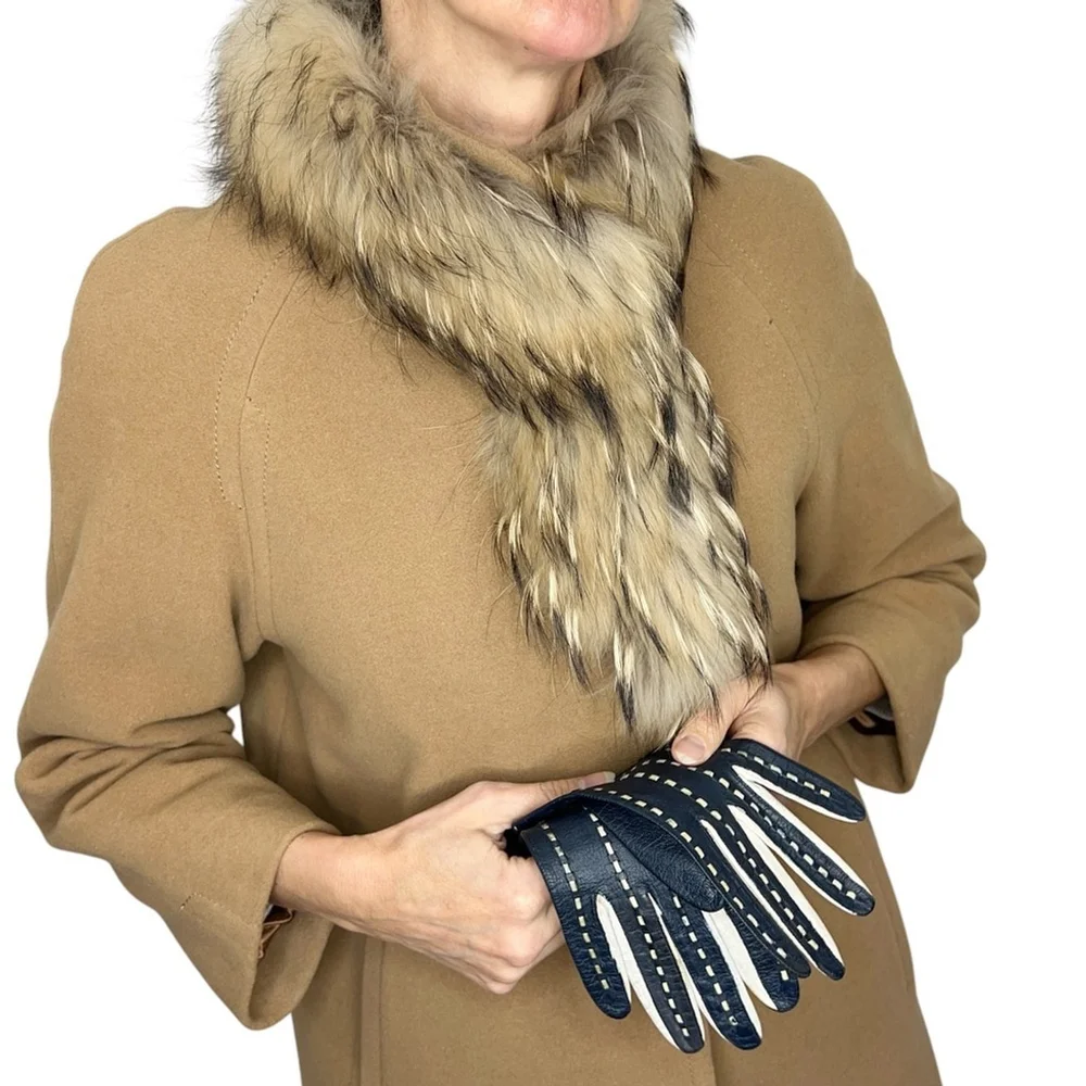 Vintage mid-century Morgan's blue white woven Italian leather driving gloves 6